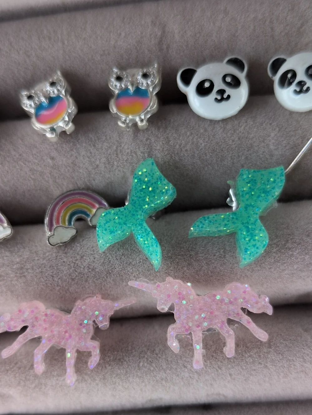 Earring Lot 9 Pair Set Unicorn Rainbow Panda Llama Owl Mermaid Glitter Stud Pack